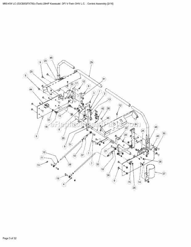 Control Assembly Diagram and Parts List for M72-KW 53BB5GFZ750 Cub Cadet Sprayer
